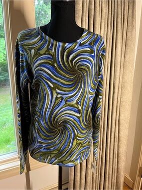 Cathy Daniels Olive & Blue Swirl Long-Sleeve Tee